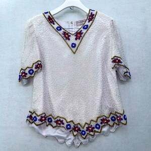 EUC Vintage Women’s Beaded Sequins Creative Touch 100% silk Blouse size Medium
